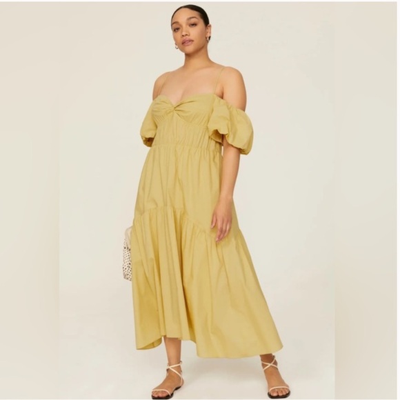 Vince Sweetheart Puff Sleeve Tiered Midi Dress - Picture 3 of 7